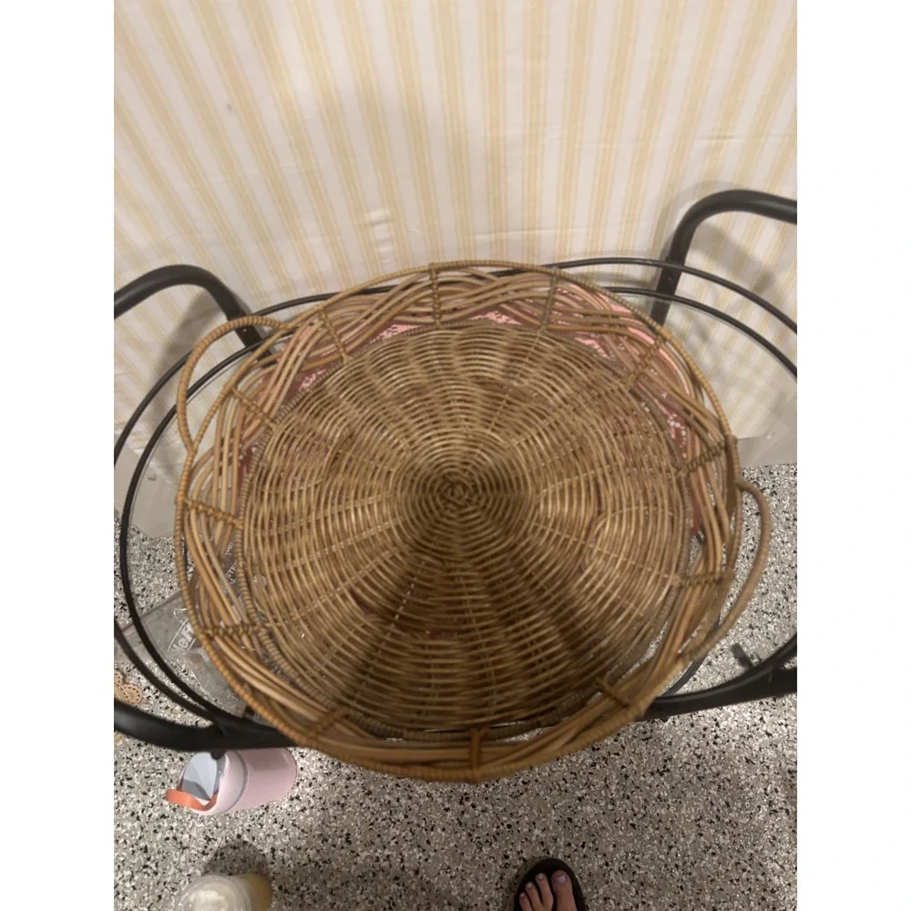 Round Wicker Serving Tray with Handles 15 Inch Natural Rattan Boho Decor